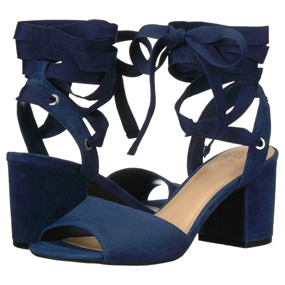 New Guess Suede Chunky Sandal Ribbon Ankle Wrap 9